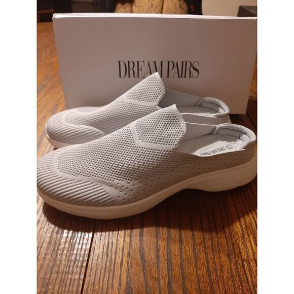 New Size 11 Dream Pairs Grey Mules Slip On Sneakers Knit Flats Walking Shoes - Picture 7 of 11